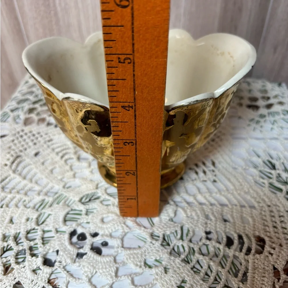 Vintage 24K Plated Weeping Gold Pedestal Bowl Art Vase MCM 50s-60s Made in USA